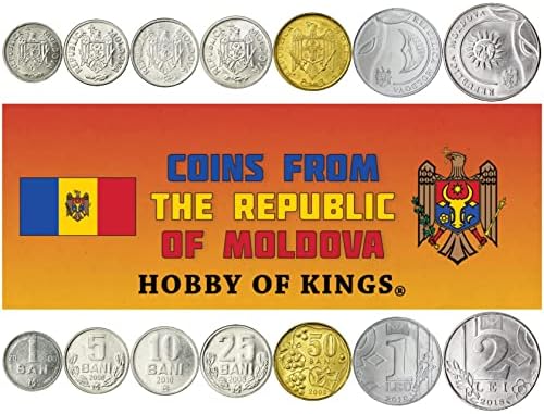 7 מטבעות ממולדובה | אוסף סט מטבעות מולדובן 1 5 10 25 50 בני 1 2 ליי | הופץ 1997-2022 | שור | נשר |